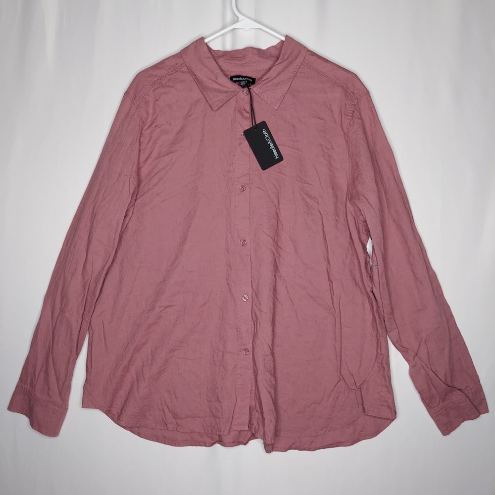 Needle & Cloth Button Shirt Women 20 XXL Pink Long Sleeve Linen‎ Rayon Coastal